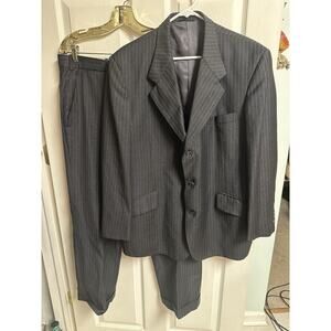 70's Wool 2 pc Pinstripe Grey suit Purple Pinstripe Jacket 44 Pants 36x29 Union